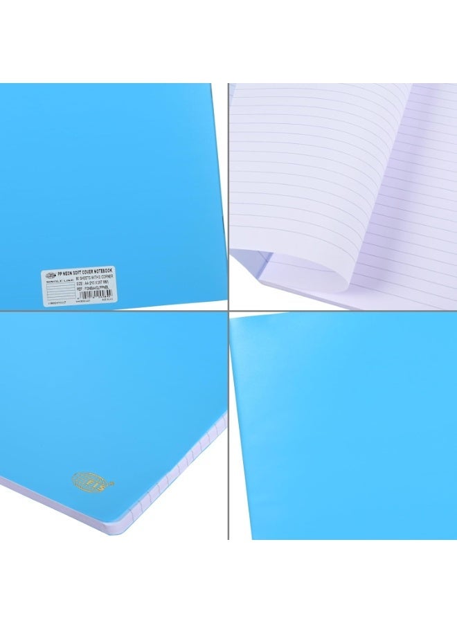 FIS® Notebook, Soft Cover PP Materials, Size A4(210x297mm), Single Line Ruling, 80 Sheets, 160 Pages, 2 Round Edges, Packet of 5 Pieces, Neon Blue Color-FSNBA4SLPPNBL - Image 4